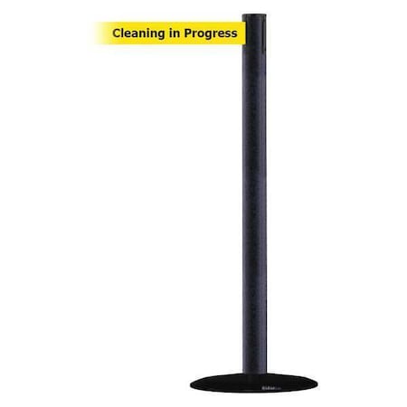 Barrier Post with Belt, Black Wrinkle, 13 ft Length, 38 in Post Height, Cleaning in Progress MPN:889B-33-89-MAX-NO-YCX-C
