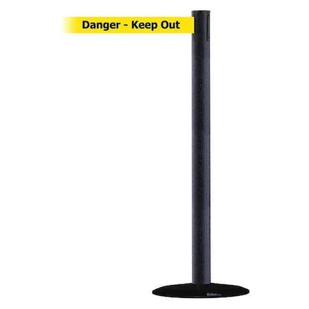 Barrier Post with Belt, Black Wrinkle, 7 1/2 ft Length, 38 in Post Height, Danger Keep Out MPN:889B-33-89-STD-NO-YDX-C