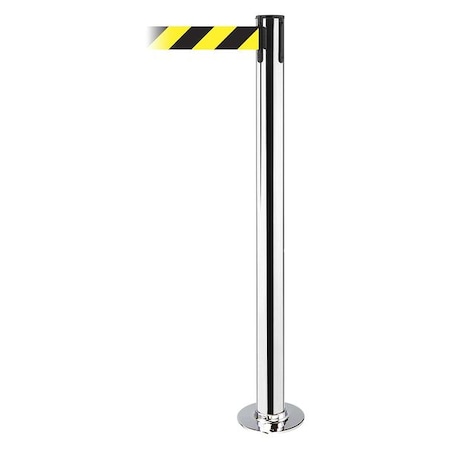 Barrier Post with Belt, 13 ft Length, 36 1/2 in Post Height, No Legend, Polished chrome MPN:889F-1P-1P-MAX-NO-D4X-C