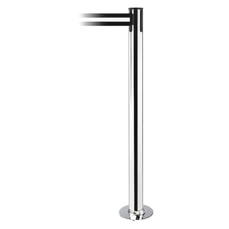 Barrier Post with Belt, 13 ft Length, 36 1/2 in Post Height, No Legend, Polished chrome MPN:889F-1P-1P-MAX-NO-S3X-C
