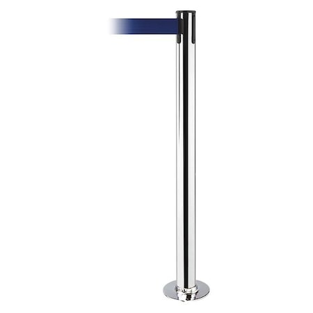 Barrier Post with Belt, 7 1/2 ft Length, 36 1/2 in Post Height, No Legend, Polished chrome MPN:889F-1P-1P-STD-NO-L5X-C