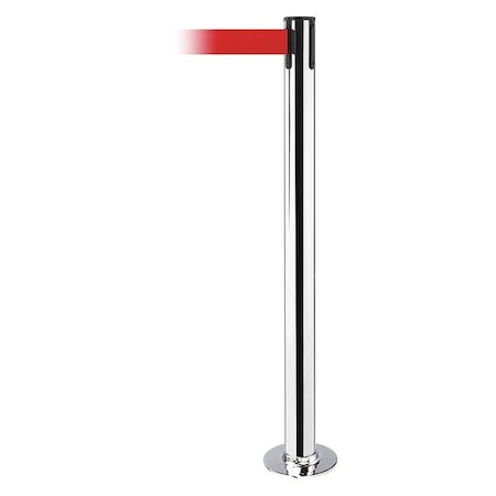 Barrier Post with Belt, 7 1/2 ft Length, 36 1/2 in Post Height, No Legend, Polished chrome MPN:889F-1P-1P-STD-NO-R5X-C