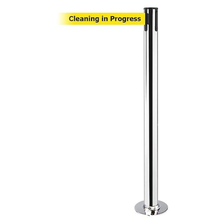 Barrier Post with Belt, 7 1/2 ft Length, 36 1/2 in Post Height, Cleaning in Progress MPN:889F-1P-1P-STD-NO-YCX-C