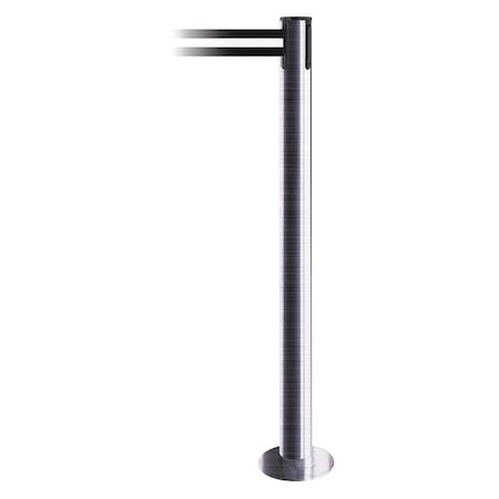 Barrier Post with Belt, 13 ft Length, 36 1/2 in Post Height, No Legend, Satin Chrome MPN:889F-1S-1S-MAX-NO-S3X-C