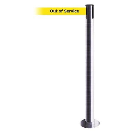 Barrier Post with Belt, 7 1/2 ft Length, 36 1/2 in Post Height, Out of Service, Satin Chrome MPN:889F-1S-1S-STD-NO-YEX-C