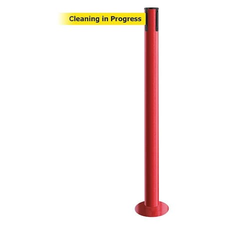 Barrier Post with Belt, Red, 7 1/2 ft Length, 36 1/2 in Post Height, Cleaning in Progress MPN:889F-21-21-STD-NO-YCX-C