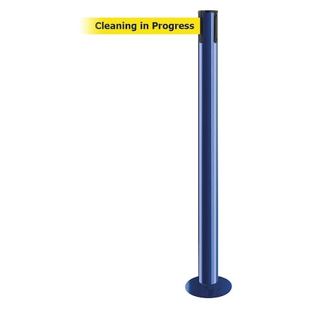 Barrier Post with Belt, Blue, 13 ft Length, 36 1/2 in Post Height, Cleaning in Progress MPN:889F-23-23-MAX-NO-YCX-C