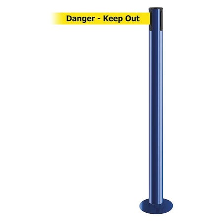 Barrier Post with Belt, Blue, 13 ft Length, 36 1/2 in Post Height, Danger Keep Out MPN:889F-23-23-MAX-NO-YDX-C