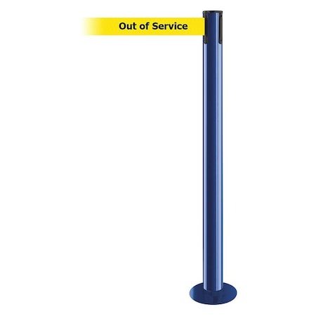 Barrier Post with Belt, Blue, 13 ft Length, 36 1/2 in Post Height, Out of Service MPN:889F-23-23-MAX-NO-YEX-C