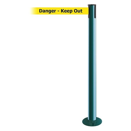 Barrier Post with Belt, Green, 7 1/2 ft Length, 36 1/2 in Post Height, Danger Keep Out MPN:889F-28-28-STD-NO-YDX-C