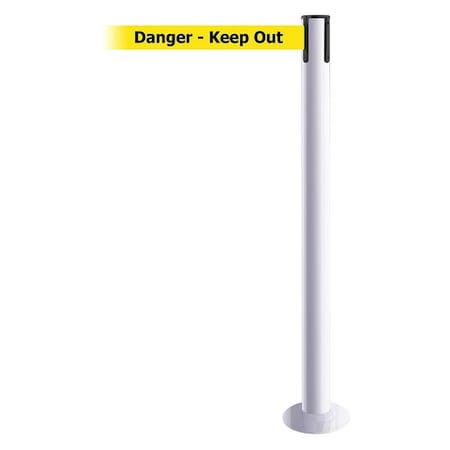 Barrier Post with Belt, White, 13 ft Length, 36 1/2 in Post Height, Danger Keep Out MPN:889F-32-32-MAX-NO-YDX-C