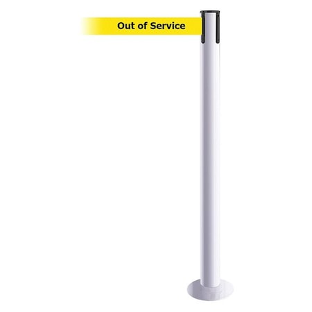 Barrier Post with Belt, White, 7 1/2 ft Length, 36 1/2 in Post Height, Out of Service MPN:889F-32-32-STD-NO-YEX-C