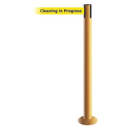 Barrier Post with Belt, Yellow, 7 1/2 ft Length, 36 1/2 in Post Height, Cleaning in Progress MPN:889F-35-35-STD-NO-YCX-C