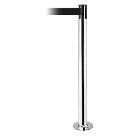 Barrier Post with Belt, 7 1/2 ft Length, 36 1/2 in Post Height, No Legend, Polished Stainless Steel MPN:889F-3P-3P-STD-NO-B9X-C