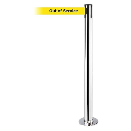 Barrier Post with Belt, 7 1/2 ft Length, 36 1/2 in Post Height, Out of Service MPN:889F-3P-3P-STD-NO-YEX-C