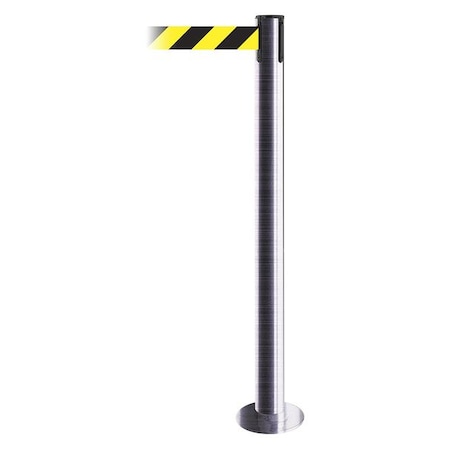 Barrier Post with Belt, 7 1/2 ft Length, 36 1/2 in Post Height, No Legend, Satin Stainless Steel MPN:889F-3S-3S-STD-NO-D4X-C