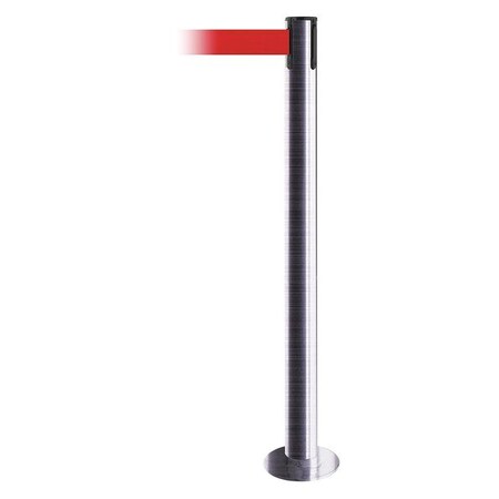Barrier Post with Belt, 7 1/2 ft Length, 36 1/2 in Post Height, No Legend, Satin Stainless Steel MPN:889F-3S-3S-STD-NO-R5X-C