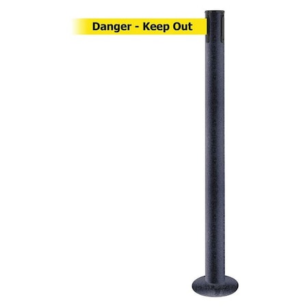 Barrier Post with Belt, Black Wrinkle, 7 1/2 ft Length, 36 1/2 in Post Height, Danger Keep Out MPN:889F-89-89-STD-NO-YDX-C