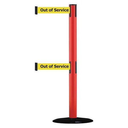 Barrier Post with Belt, 7 1/2 ft Length, 38 in Post Height, Out of Service MPN:889T2B-33-21-STD-NO-YEX-C