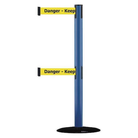 Barrier Post with Belt, 7 1/2 ft Length, 38 in Post Height, Danger Keep Out MPN:889T2B-33-23-STD-NO-YDX-C