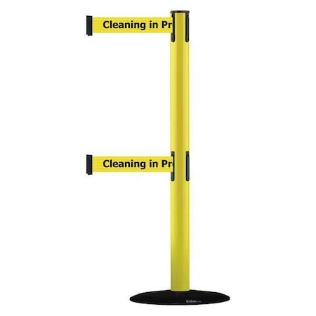 Barrier Post with Belt, 7 1/2 ft Length, 38 in Post Height, Cleaning in Progress MPN:889T2B-33-35-STD-NO-YCX-C