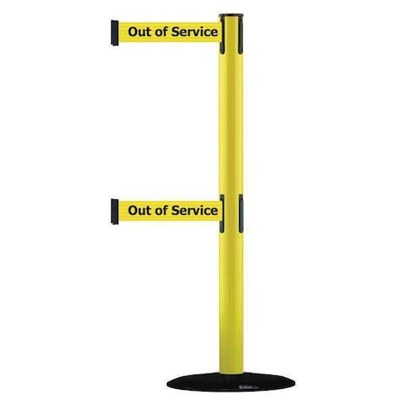 Barrier Post with Belt, 7 1/2 ft Length, 38 in Post Height, Out of Service MPN:889T2B-33-35-STD-NO-YEX-C