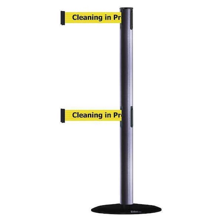 Barrier Post with Belt, 7 1/2 ft Length, 38 in Post Height, Cleaning in Progress MPN:889T2B-33-73-STD-NO-YCX-C