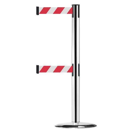 Barrier Post with Belt, Red/White Diagonal, 7 1/2 ft Length, 38 in Post Height, No Legend MPN:889T2U-1P-1P-STD-NO-D3X-C