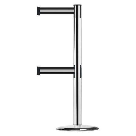 Barrier Post with Belt, Black/White Horizontal, 7 1/2 ft Length, 38 in Post Height, No Legend MPN:889T2U-1P-1P-STD-NO-S3X-C