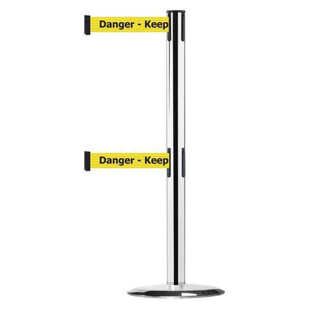 Barrier Post with Belt, 7 1/2 ft Length, 38 in Post Height, Danger Keep Out MPN:889T2U-1P-1P-STD-NO-YDX-C