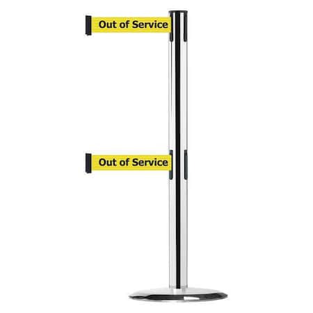 Barrier Post with Belt, 7 1/2 ft Length, 38 in Post Height, Out of Service MPN:889T2U-1P-1P-STD-NO-YEX-C