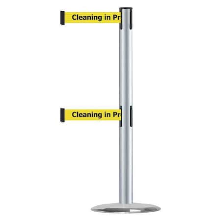 Barrier Post with Belt, 7 1/2 ft Length, 38 in Post Height, Cleaning in Progress MPN:889T2U-1S-1S-STD-NO-YCX-C