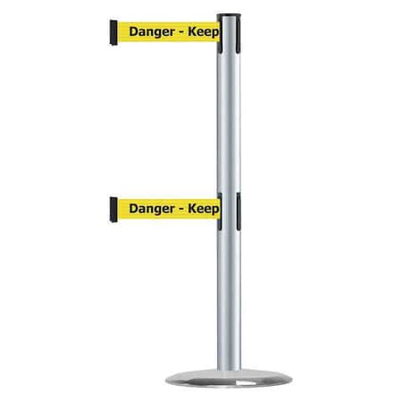 Barrier Post with Belt, 7 1/2 ft Length, 38 in Post Height, Danger Keep Out MPN:889T2U-1S-1S-STD-NO-YDX-C