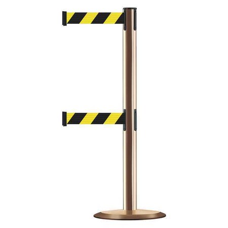 Barrier Post with Belt, Black/Yellow Diagonal, 7 1/2 ft Length, 38 in Post Height, No Legend MPN:889T2U-2P-2P-STD-NO-D4X-C