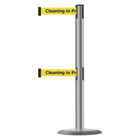 Barrier Post with Belt, 7 1/2 ft Length, 38 in Post Height, Cleaning in Progress MPN:889T2U-3P-3P-STD-NO-YCX-C