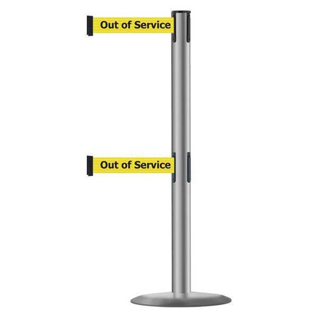 Barrier Post with Belt, 7 1/2 ft Length, 38 in Post Height, Out of Service MPN:889T2U-3P-3P-STD-NO-YEX-C