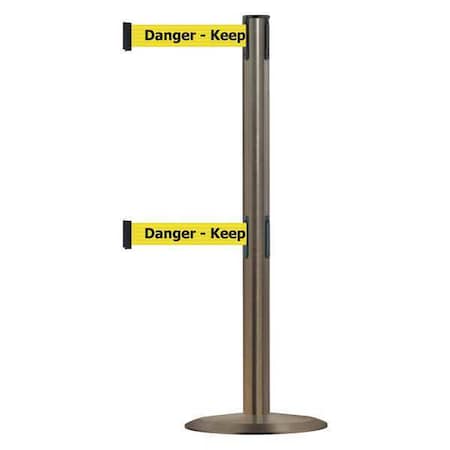Barrier Post with Belt, 7 1/2 ft Length, 38 in Post Height, Danger Keep Out MPN:889T2U-3S-3S-STD-NO-YDX-C