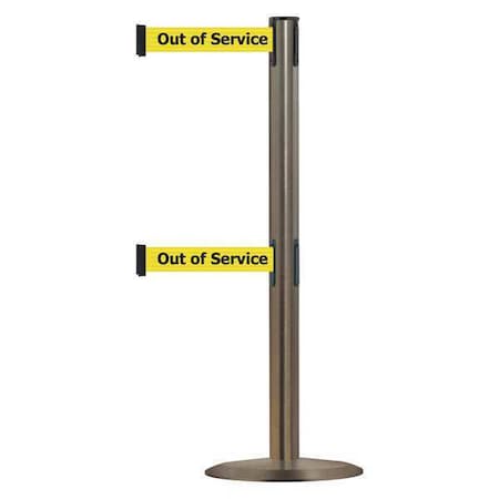 Barrier Post with Belt, 7 1/2 ft Length, 38 in Post Height, Out of Service MPN:889T2U-3S-3S-STD-NO-YEX-C