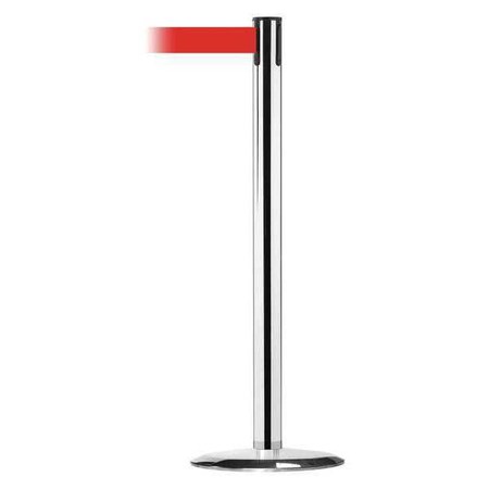Barrier Post with Belt, 13 ft Length, 38 in Post Height, No Legend, Polished chrome MPN:889U-1P-1P-MAX-NO-R5X-C