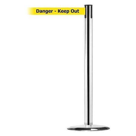 Barrier Post with Belt, 13 ft Length, 38 in Post Height, Danger Keep Out, Polished chrome MPN:889U-1P-1P-MAX-NO-YDX-C