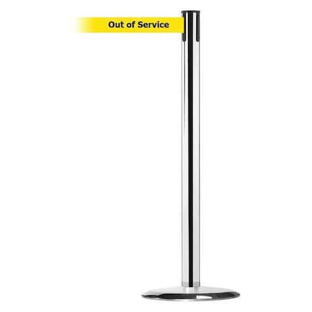 Barrier Post with Belt, 13 ft Length, 38 in Post Height, Out of Service, Polished chrome MPN:889U-1P-1P-MAX-NO-YEX-C