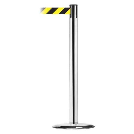 Barrier Post with Belt, 7 1/2 ft Length, 38 in Post Height, No Legend, Polished chrome MPN:889U-1P-1P-STD-NO-D4X-C