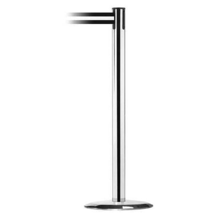 Barrier Post with Belt, 7 1/2 ft Length, 38 in Post Height, No Legend, Polished chrome MPN:889U-1P-1P-STD-NO-S3X-C