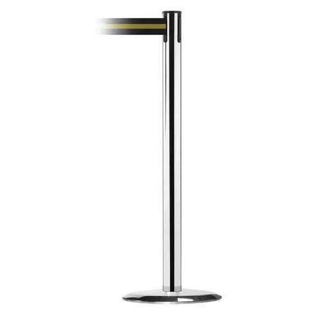 Barrier Post with Belt, 7 1/2 ft Length, 38 in Post Height, No Legend, Polished chrome MPN:889U-1P-1P-STD-NO-S4X-C