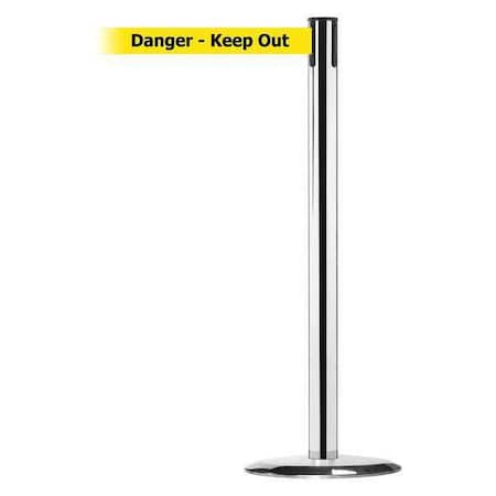 Barrier Post with Belt, 7 1/2 ft Length, 38 in Post Height, Danger Keep Out, Polished chrome MPN:889U-1P-1P-STD-NO-YDX-C