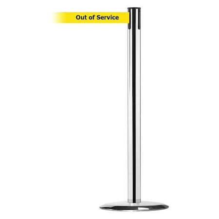 Barrier Post with Belt, 7 1/2 ft Length, 38 in Post Height, Out of Service, Polished chrome MPN:889U-1P-1P-STD-NO-YEX-C