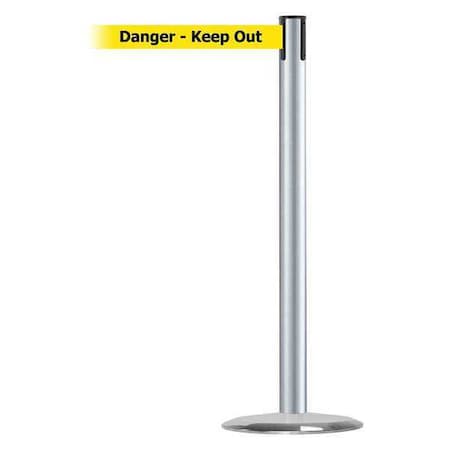 Barrier Post with Belt, 13 ft Length, 38 in Post Height, Danger Keep Out, Satin Chrome MPN:889U-1S-1S-MAX-NO-YDX-C