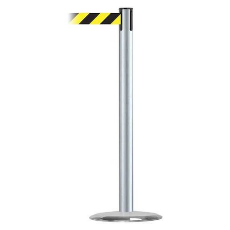 Barrier Post with Belt, 7 1/2 ft Length, 38 in Post Height, No Legend, Satin Chrome MPN:889U-1S-1S-STD-NO-D4X-C