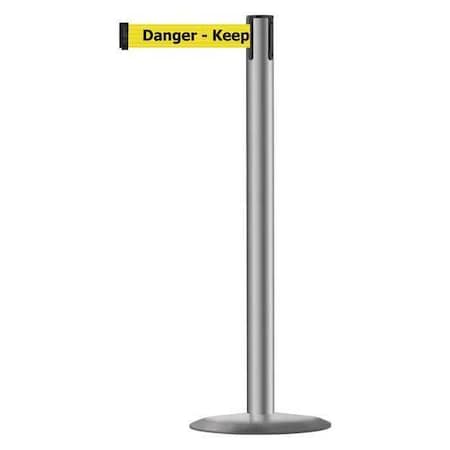Barrier Post with Belt, 13 ft Length, 38 in Post Height, Danger Keep Out, Polished Stainless Steel MPN:889U-3P-3P-MAX-NO-YDX-C