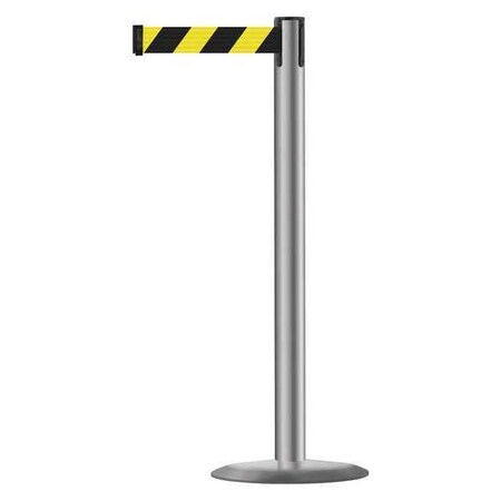 Barrier Post with Belt, 7 1/2 ft Length, 38 in Post Height, No Legend, Polished Stainless Steel MPN:889U-3P-3P-STD-NO-D4X-C